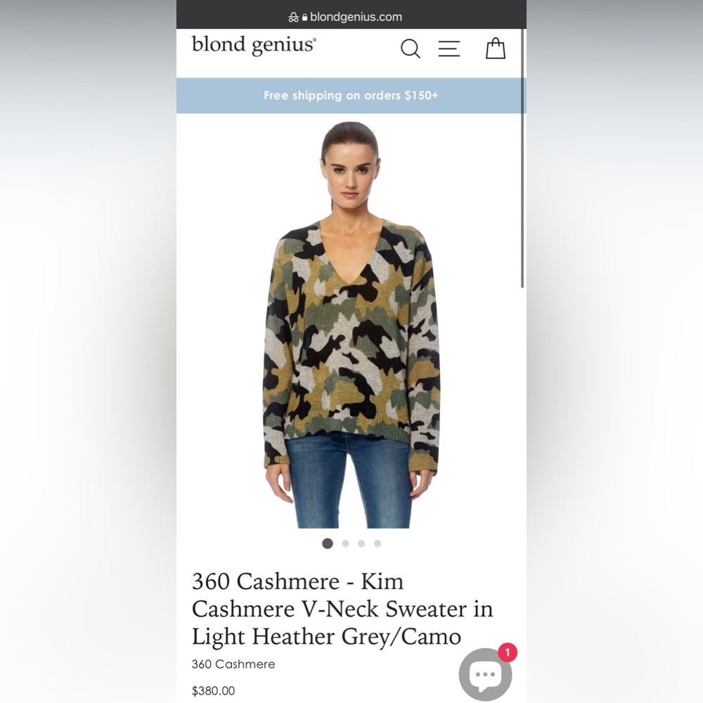 100% Cashmere Saks Fifth Ave 360Cashmere Camo V Neck Sweater Like New XS